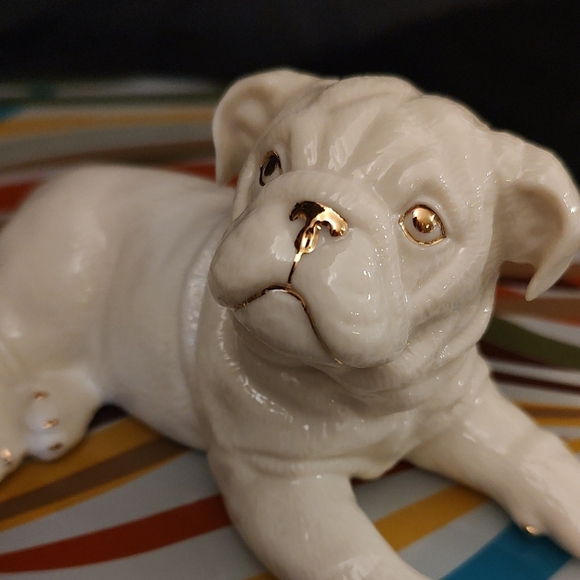 Lenox Vintage Porcelain Bulldog Figurines Cream and Gold Pre 1988 Set of Two - Picture 4 of 8